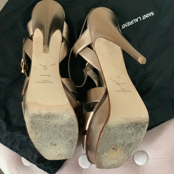 SAINT LAURENT TRIBUTE METALLIC PLATFORM SANDAL - Picture 9 of 11